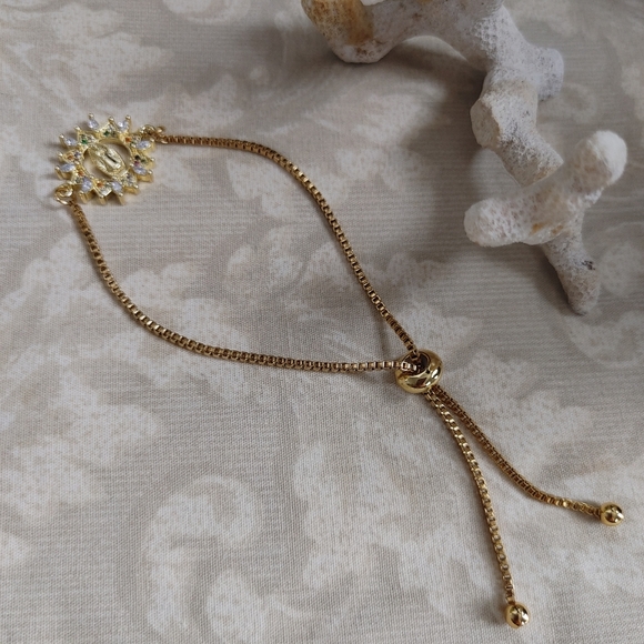 Gold Filled Rolo Bracelet  Crystal Saint Virgin Mary - Picture 3 of 6